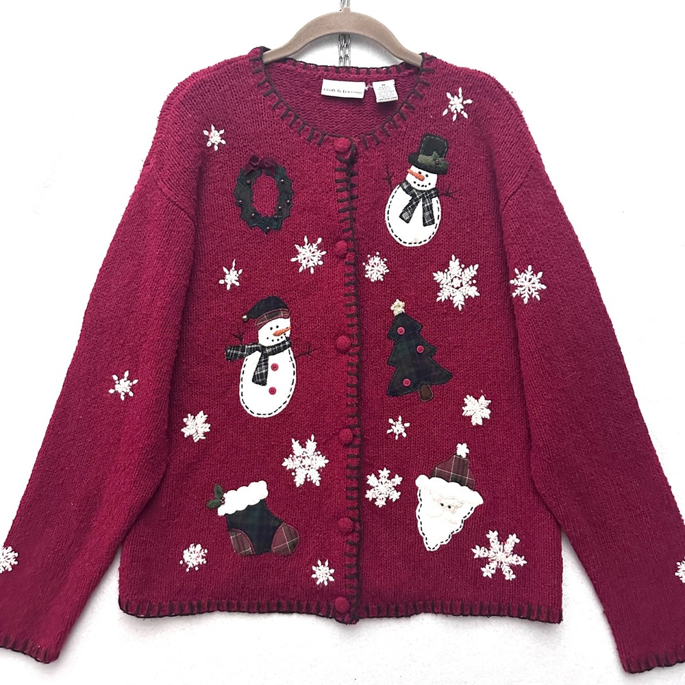 Croft & Barrow M Silk Wool Christmas Cardigan Sweater Santa Snowman Textured